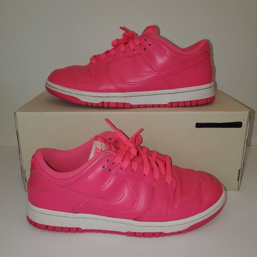 Nike Dunk Low Womens Size 8 US Hyper Pink Leather Shoes White Bottom DZ5196-600